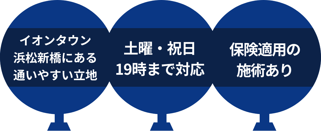 イオンタウン浜松新橋にある通いやすい立地 土曜・祝日19時まで対応 保険適用の施術あり